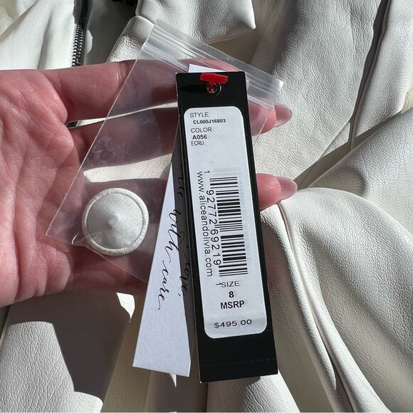 ALICE + OLIVIA Kyrie Vegan Leather Tuxedo Skort Romper Mini Dress White Sz 8 NEW - Picture 12 of 14